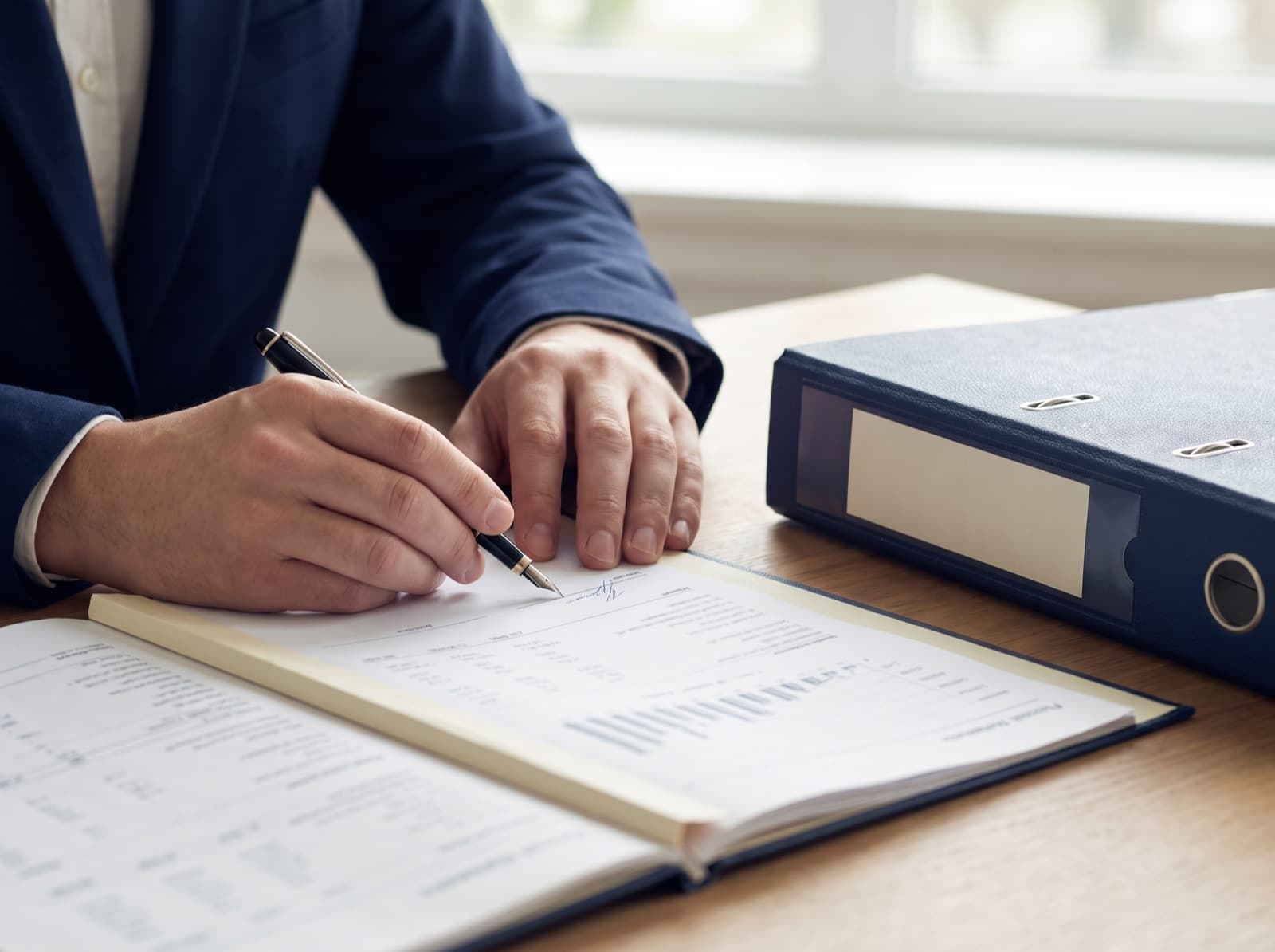 Hands reviewing financial statements before signing